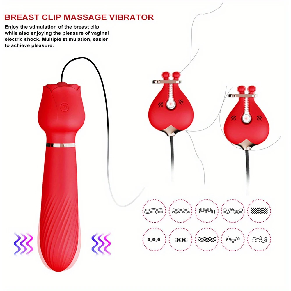 Rose Electric Breast Clip Egg Jumper Women's Vibration Breast Clip Massager  Adult Sexual Products Silicone+ABS Dual 10 Frequency