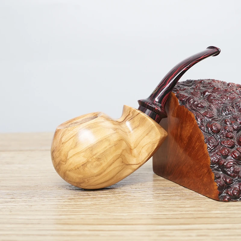 OLD FOX Olive Wood Tobacco Pipe Big Apple Series Pipe Acrylic Curved Handle With Smoke Chamber to Assist Smoking with clean part 2