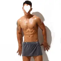 Short Men Bath Towel Pant Soft Fleece Casual Sexy Sleep Bottoms Pajamas Bath Skirt Quick-dry Shower Towel Men Side Open Bathrobe 2