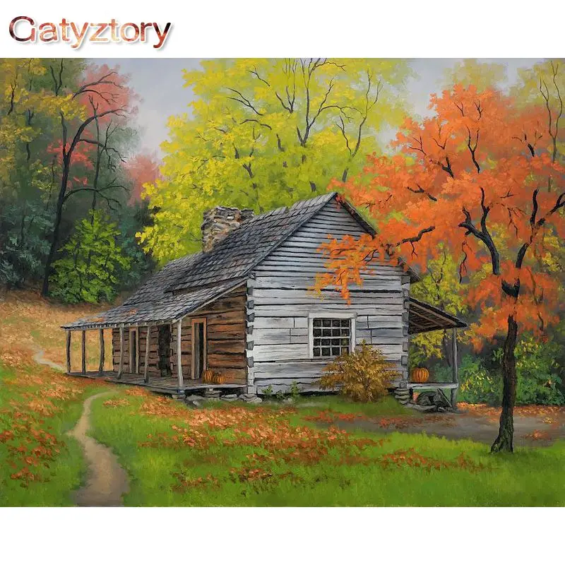 Gatyztory Frame Pittura Fai Da Te Con I Numeri Cabin Landscape Paint By Numbers Acrilico Wall Art Picture By Numbers For Home Decor