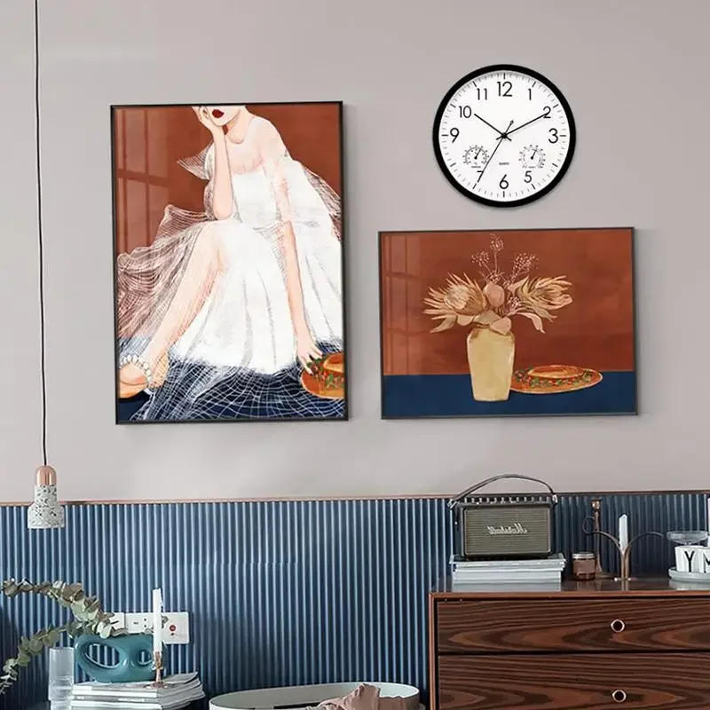 Klassieke Quartz Wandklok Met Een Stille Uurwerk - Landelijke Design Thermometer Hygrometer Temperatuur Vochtigheid 35cm