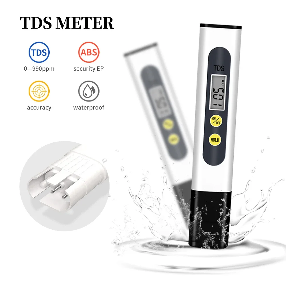Portable TDS Meter LCD Digital Water Quality Tester 0-990PPM TDS Test Pen Water Purity Detector for Drinking Pool Aquarium