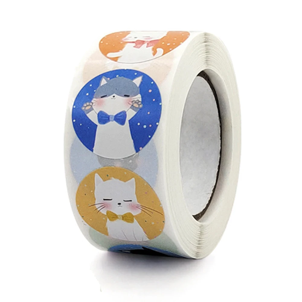50-500Pcs Cute Cartoon Animal Cat Sticker 1inch Thank You Stickers Child Gift Party Birthday Package Wrapping Baking Label