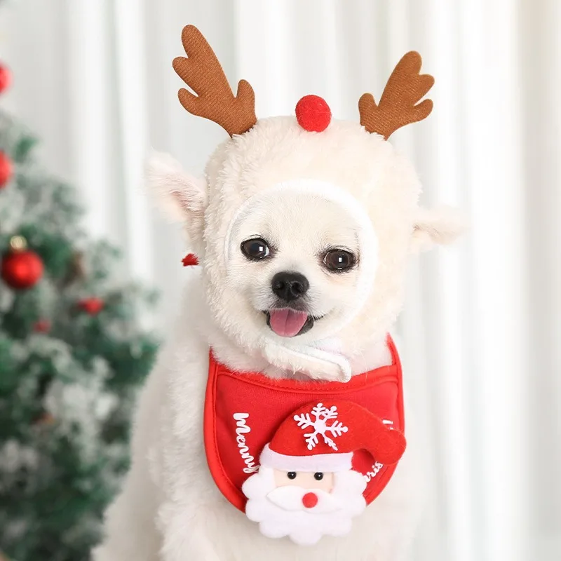Christmas Dog Hats Puppy Dog Bib Santa Claus Elk Pet Costumes Lovely Autumn and Winter Clothes Cat Hat Big Dog New Year Dress Up
