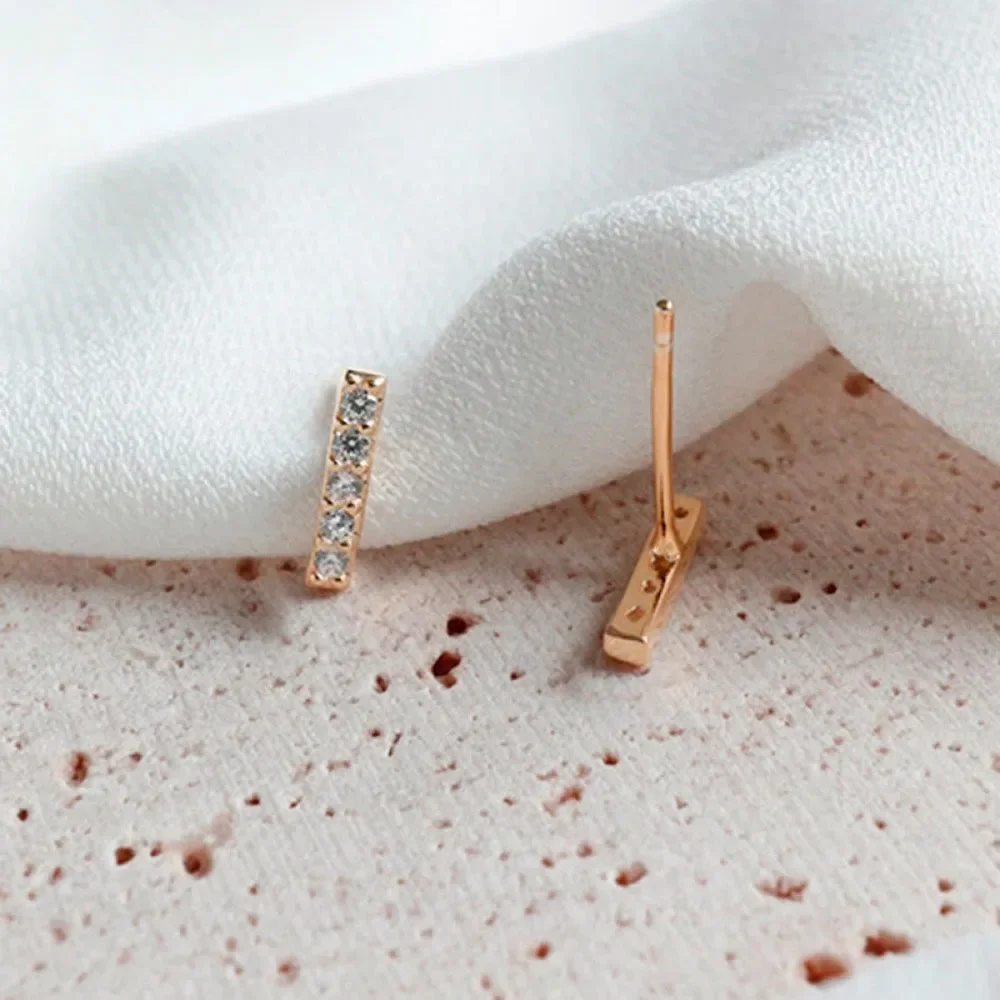 Minimalist Small Rose Gold Zirconia Stud Earrings for Women Fashion Flat Bar Earrings Fine Jewelry Gifts