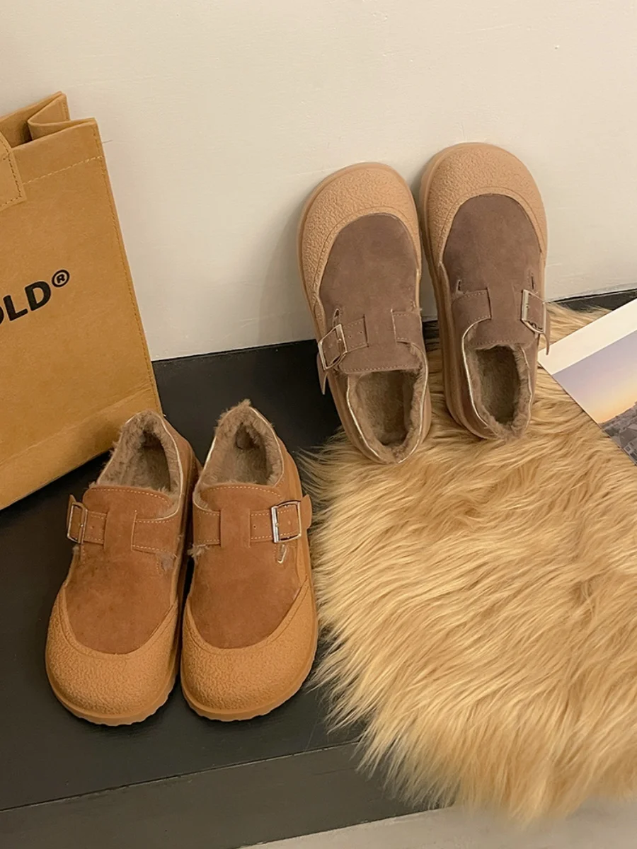 

All-Match Retro Woman Shoes Casual Female Sneakers Shallow Mouth Round Toe Slip-on Loafers Fur Soft Winter Moccasin Slip On New