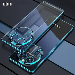 Enhanced Plating Frame Transparent Shockproof Case with Soft Silicone and Lens Protection for OPPO Find X7 Ultra (Blue)