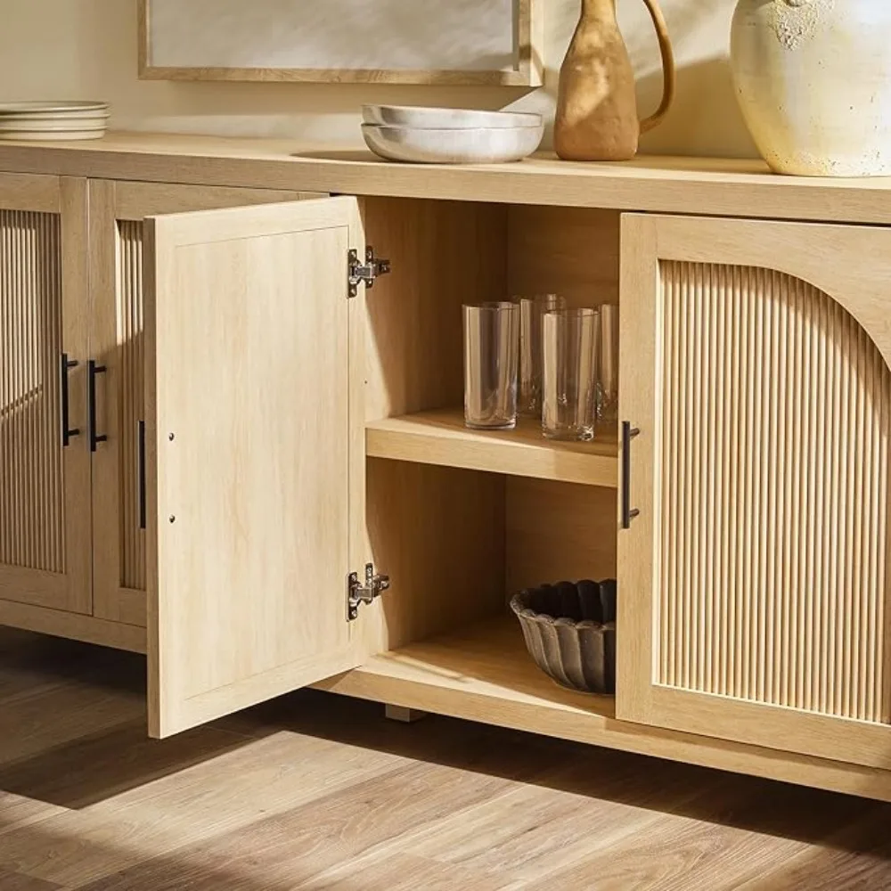 Modern 70" Reeded Sideboard, Credenza with Doors for Dining Room, Media and Game Storage, Buffet Cabinet with Cord Management 6