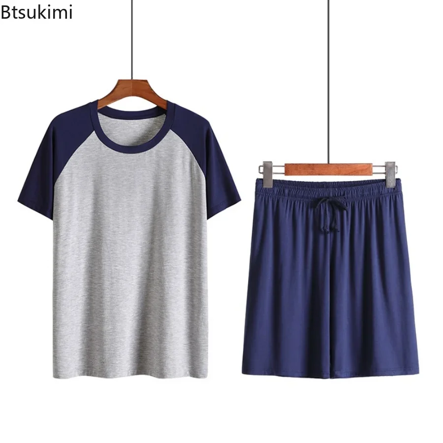 

2024 Men's Summer Casual Pajamas Sets Soft Modal Shorts Sets for Men Homewear Sleepwear Loungewear Overiszed Nightwear Sets Men