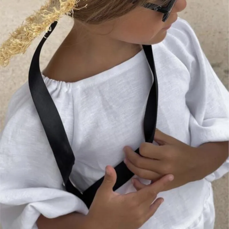 Set di vestiti in cotone di lino per neonata camicia + pantalone 2 pezzi Set di abbigliamento per bambini per neonati in tinta unita vestiti per bambini primaverili 1-7Y - immagine 2