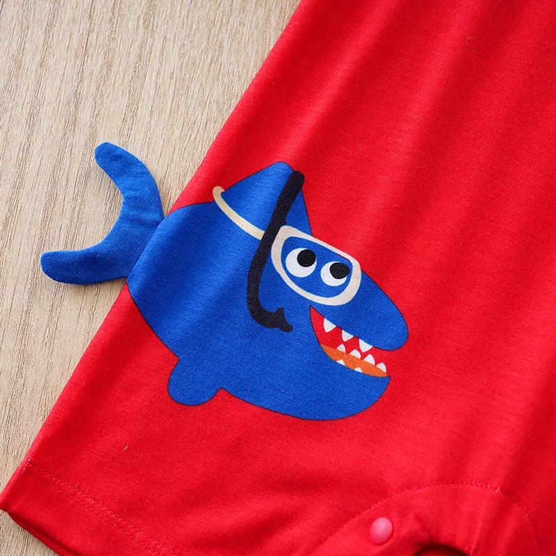 Newborn Clothes Cute Cartoon 3d Shark Print Strap Fake Two Comfortable Summer Boys And Girls 0-18 Short Sleeved Baby Jumpsuit