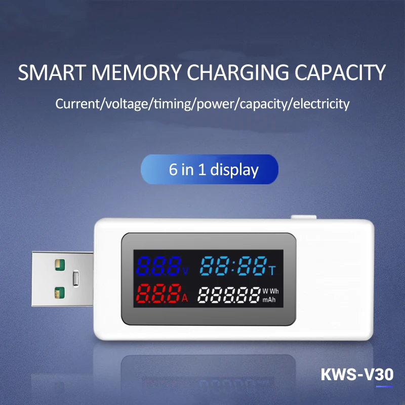 

KWS-V30 USB Power Meter Tester Power Detector Current Charger Capacity Tester Meter Current Voltage Battery Capacity Tester