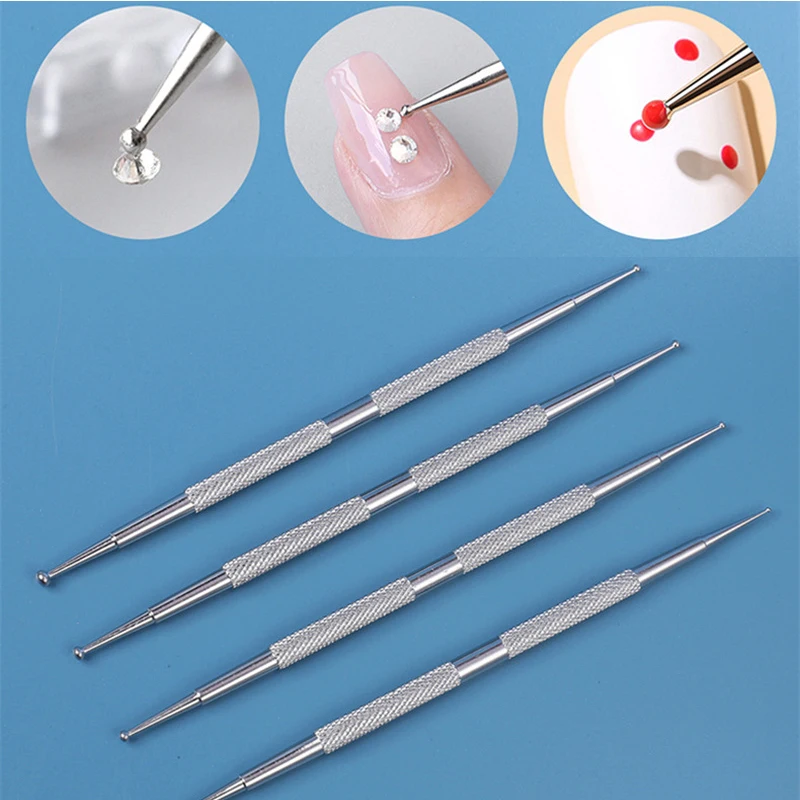 New Stainless Steel 4pcs Nail Art Dotting Pen Dual End Painting Picking Dot Pen Nail Point Rhinestone Painting Manicure Tools 3