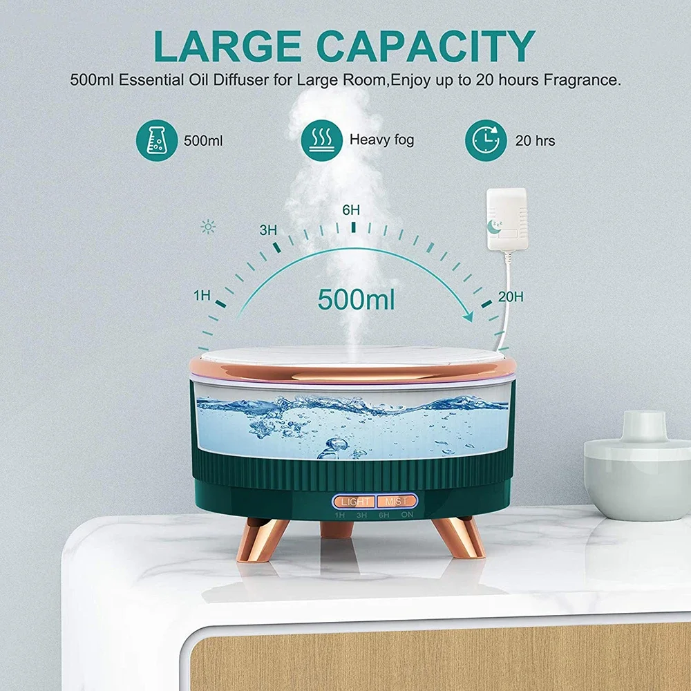 Electric Essential Oil Aroma Diffuser Ultrasonic Humidifier with LED Night Lamp - 500ML for Home Office Humidifier essential oil 5
