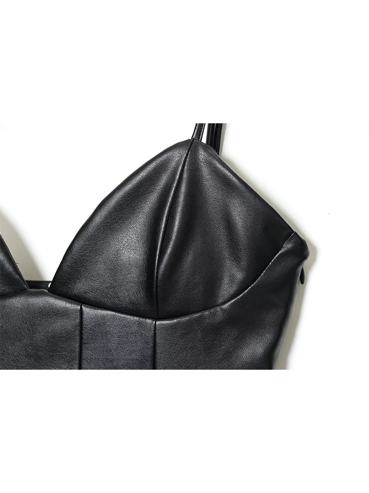 Women Sexy Fashion Leather Mini Dress New V-Neck Ruffled Decor Slimmint Sling Short Dress 2026 Ladies Casual Party Dress