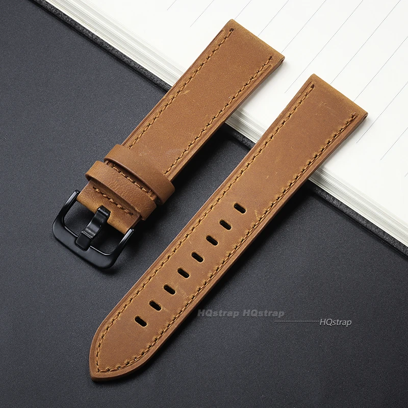 Vintage Leather Watch Strap - Universal Cowhide Watchband for Women & Men in Black, Blue, Brown