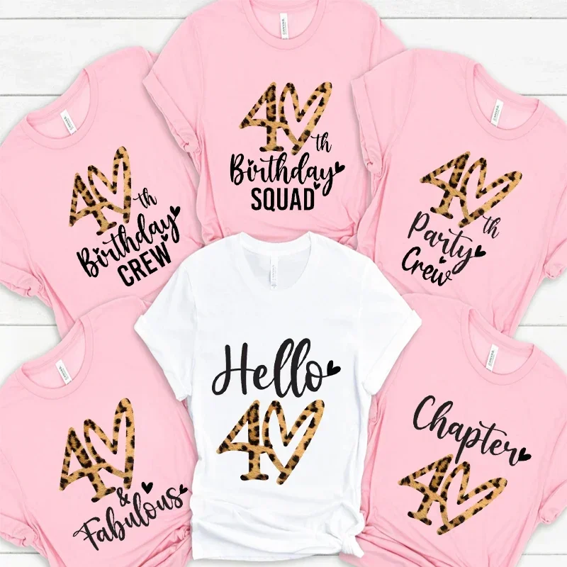 

Women's 40th Birthday Party T Shirt Hello 40 Leopard Graphic Print Tshirt Birthday Squad Crew Top Summer Tee Aesthetic Clothes