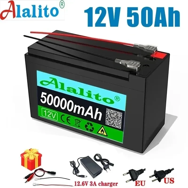 

12V 50Ah 18650 lithium battery for Solar Panels 30A built-in high current BMS electric vehicle battery +12.6V charger
