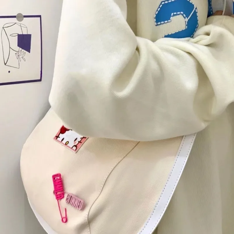 MBTI Canvas Hello Kitty Womens Shoulder Bag Cute Korean Popular Large Capacity Tote Bag College Style Fashion Female Handbag