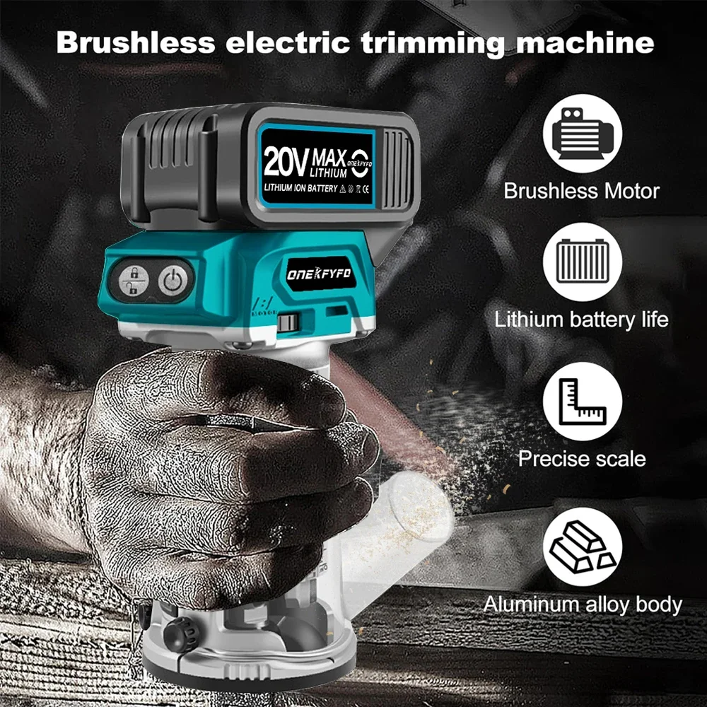 ONEKFYFD Brushless 5 Speeds Electric Trimmer Aluminum Alloy Base Wood Router Woodworking Engraving Slotting for Makita Battery