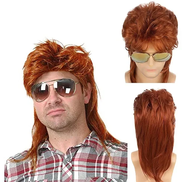 Set De Peluca Salmonete Rubio Con Gafas Y Cadena, Disfraz Retro 70s 80s 90s Para Carnaval Y Halloween, Talla 54.5-56 Cm