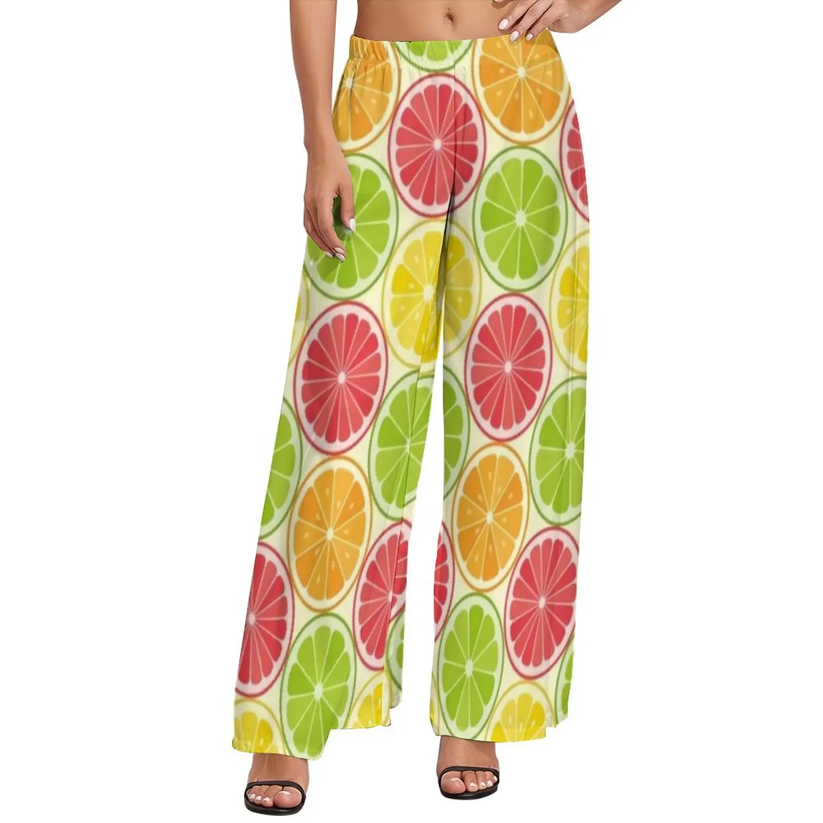 

Colorful Adorable Lemon Pants Female Citrus Fruit Street Style Trousers Elastic Waist Casual Wide Pants Birthday Present