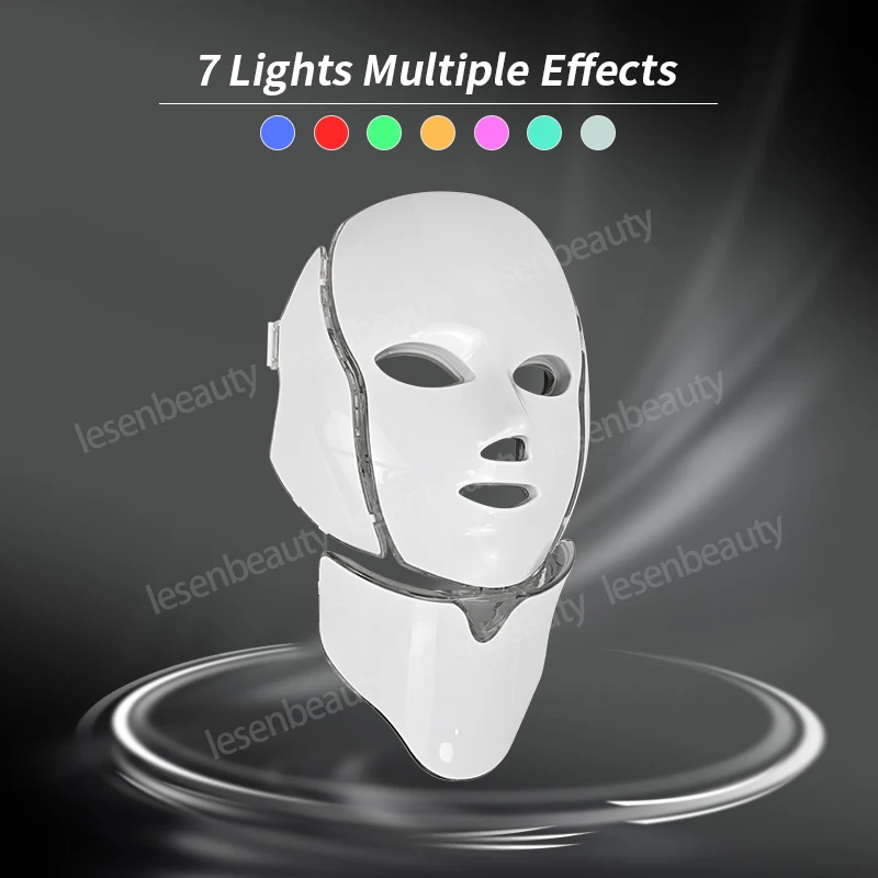 7 Colours LED Face & Neck Light Therapy Mask Photorejuvenation & Whitening Beauty Meter Pore Tightening Shrinking Skin Care ve