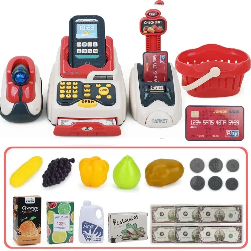 24pcs LED Lights and sound Children's cash register toy imitating supermarket cashier play house set kids toys for baby gift 3