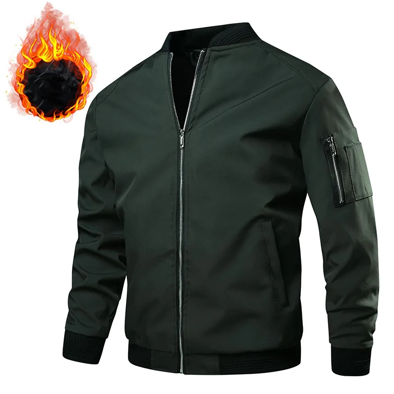 M-6Xl Men Jackets Winter Fleece Coats Male Solid Zipper Jackets Casual Baseball Coats Windbreaker Outwear Military Mens Clothes