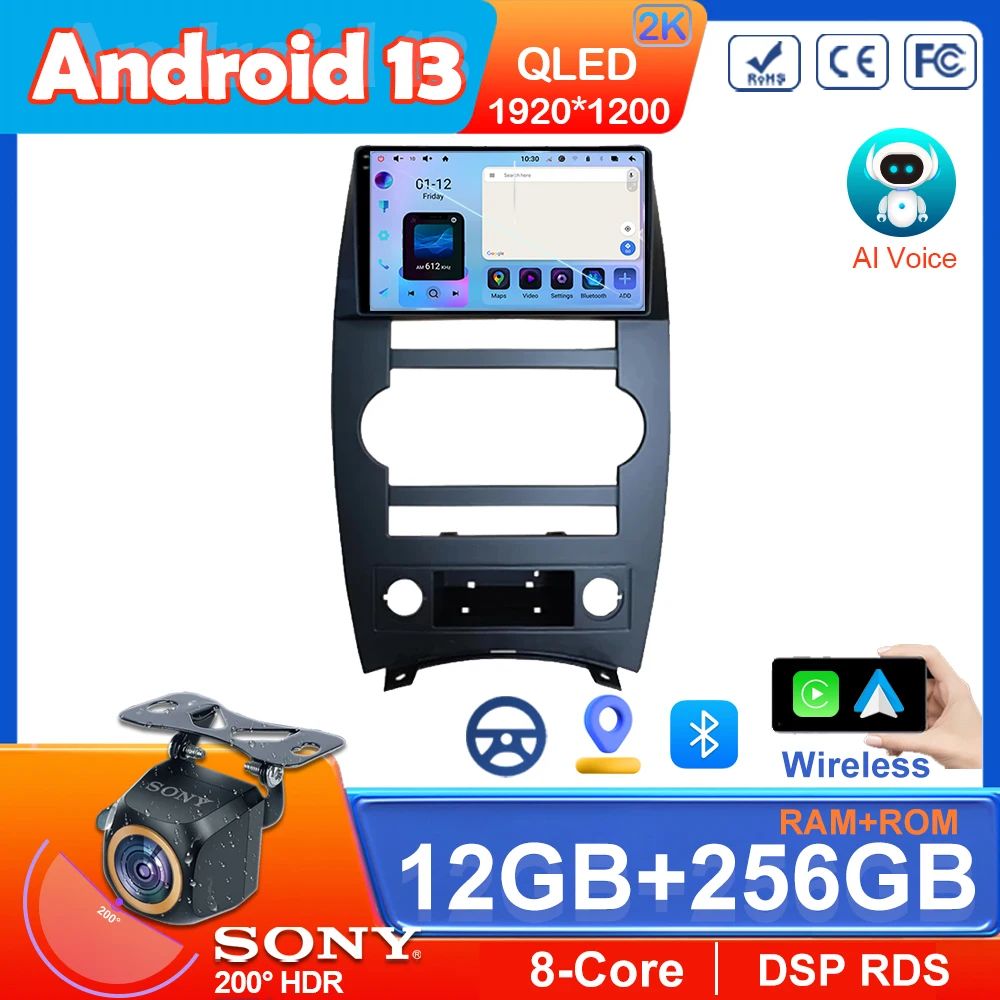 Android 13 Per Jeep Cherokee Commander Xk 2007 2008 Autoradio Wireless Carplay 8 Core Stereo Multimedia Player Navigazione Gps Bt