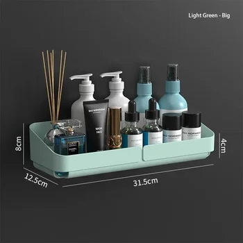 ห้องน้ําห้องครัวความสะดวกสบายชั้นวางแต่งหน้าOrganizerเครื่องสําอางแชมพูRackชั้นวางของผนังเครื่องเทศไม่มีการเจาะ 17