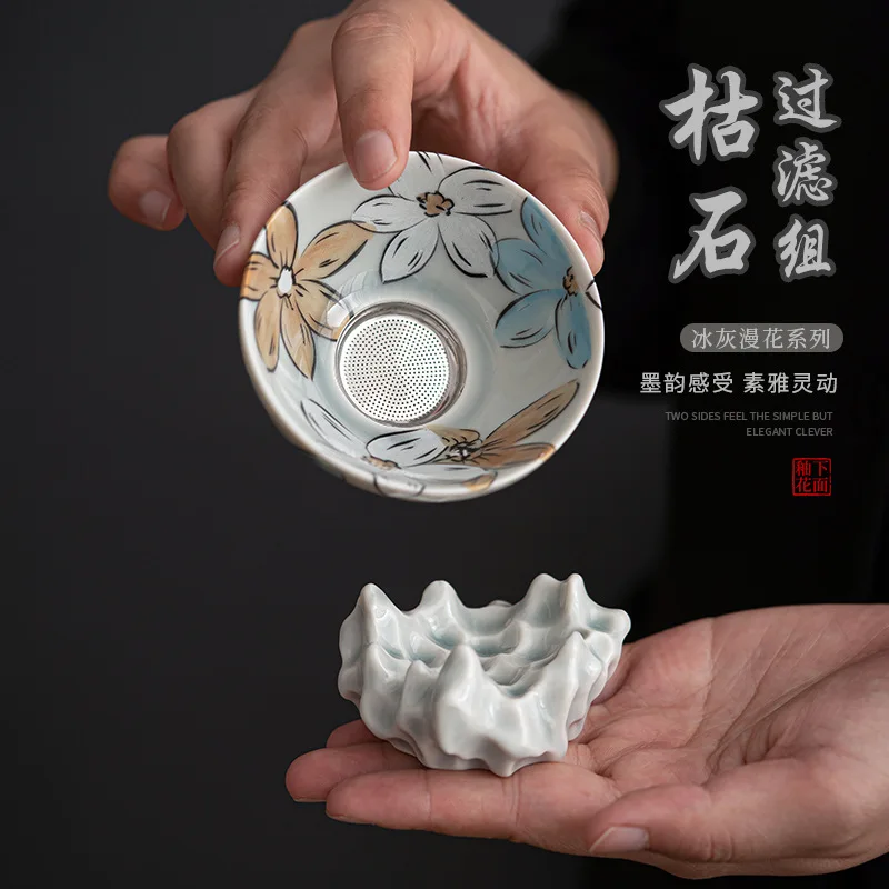 

Ice Gray Tea Compartment Tea Filter Group Japanese Cherry Blossom Ceramic Tea Funnel Filter Group Kung Fu Tea Utensils Strainer