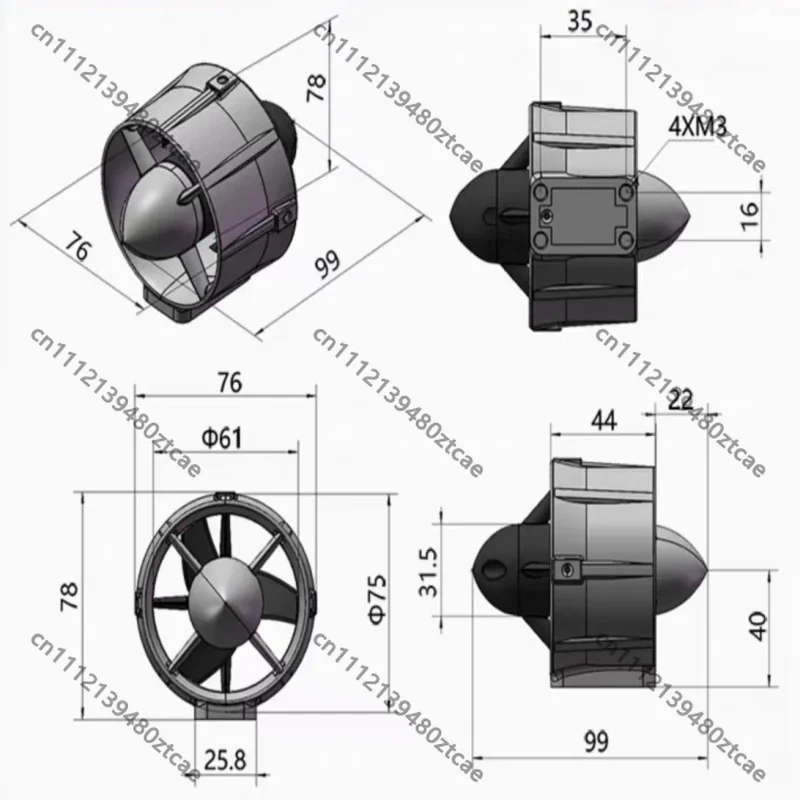 Propulseur sous-marin 140W sans balais 3.5kg poussée pour robot DIY
