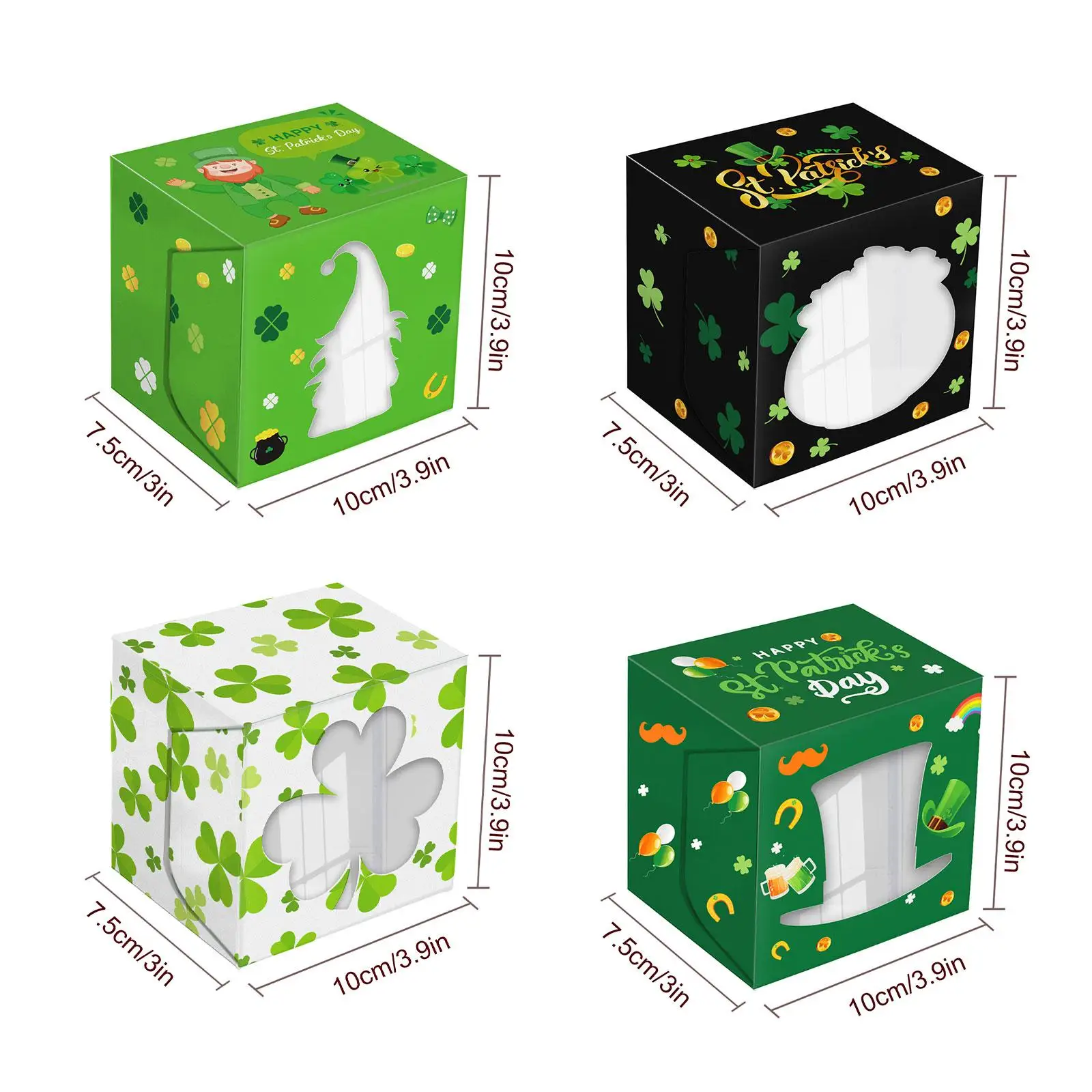 12pcs St. Patrick`s Day Gift Box Goodie Box Portable Paper Packaging Treat Boxes