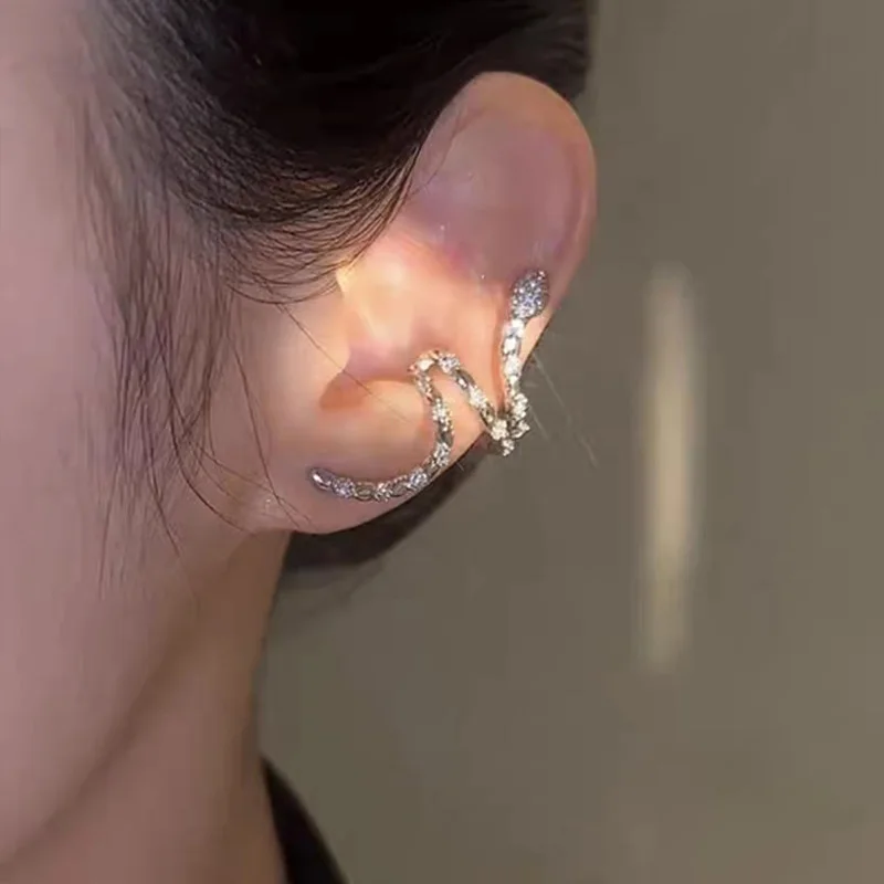 Ear Clip Earrings Clip Earrings Ear Clip Shiny Crystal Snake Earclimber Earrings 1pc for Women