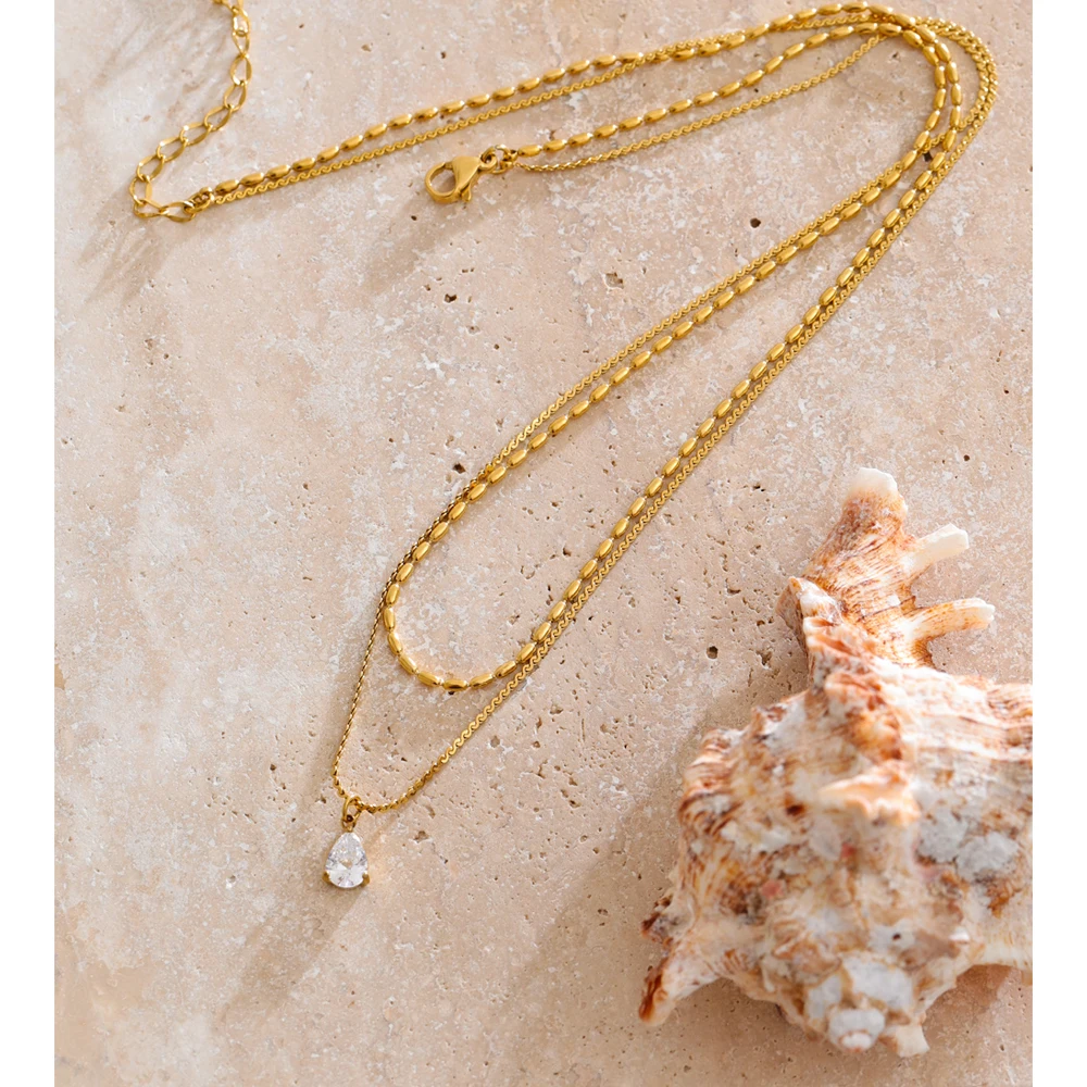 Yhpup Stainless Steel Pendant Necklace Zircon Water Drop