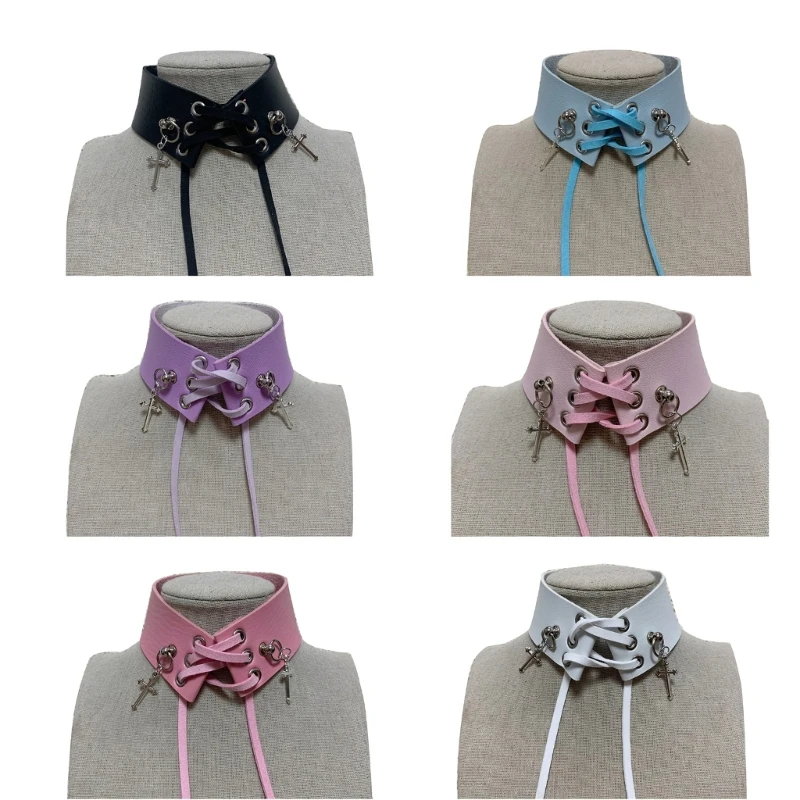 

Adjustable Gothic Choker Necklace Lace Up PU Neck Collar Subculture Hot Girls Y2K Collarbones Neckwear Girlfriends Drop Shipping