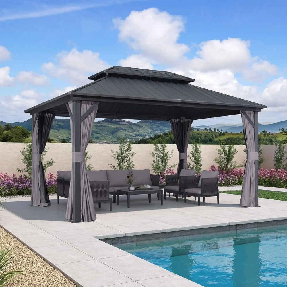 10' X 14' Gazebo Outdoor Gazebo with Dual-Layer Galvanized Steel Double Roof for Patio Lawn Garden Aluminum Gazebos 2