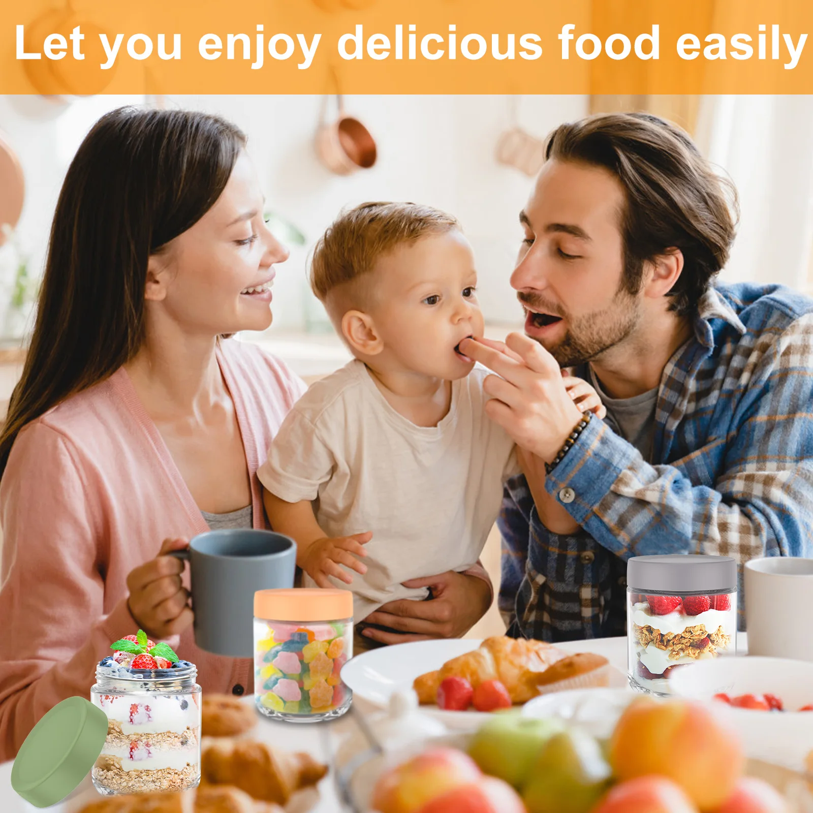Overnight Oats Jar Clear Glass Storage Jar Sealed Lids Leakproof Fruit Yogurt Storage Containers Food Tank 4Pcs