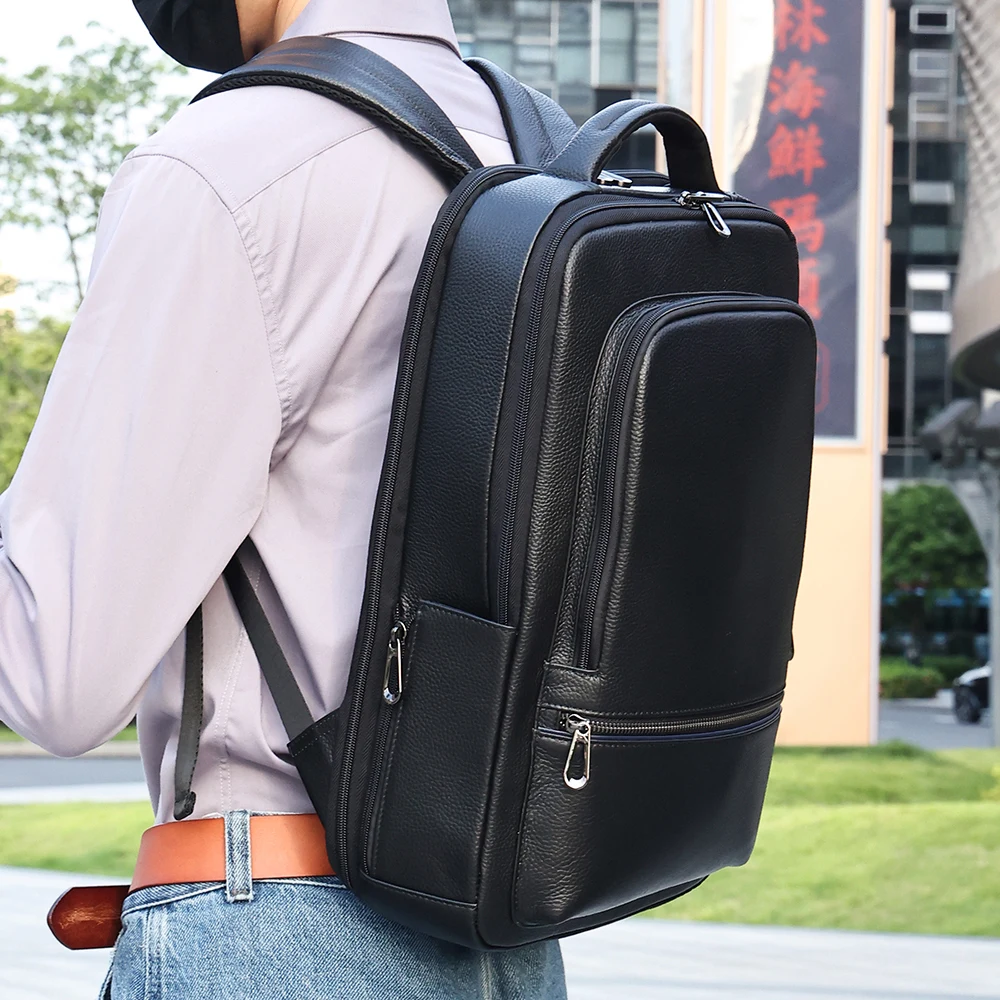 Top layer cowhide men's backpack large capacity computer bag travel bag casual and fashionable trend leather backpack for men