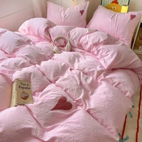 Parure de lit style coréen pour adultes et enfants, ensemble de literie simple avec drap plat et taies d'oreiller 1
