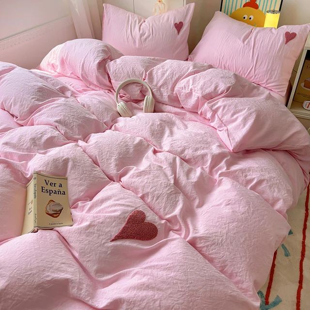Parure de lit style coréen pour adultes et enfants, ensemble de literie simple avec drap plat et taies d'oreiller 1