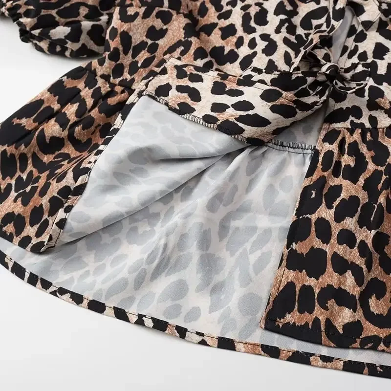 Camisetas con estampado de leopardo para mujer, blusas informales de manga corta con contraste, con cordones, ajustadas, estilo Y2k, camisetas de otoño tipo vendaje