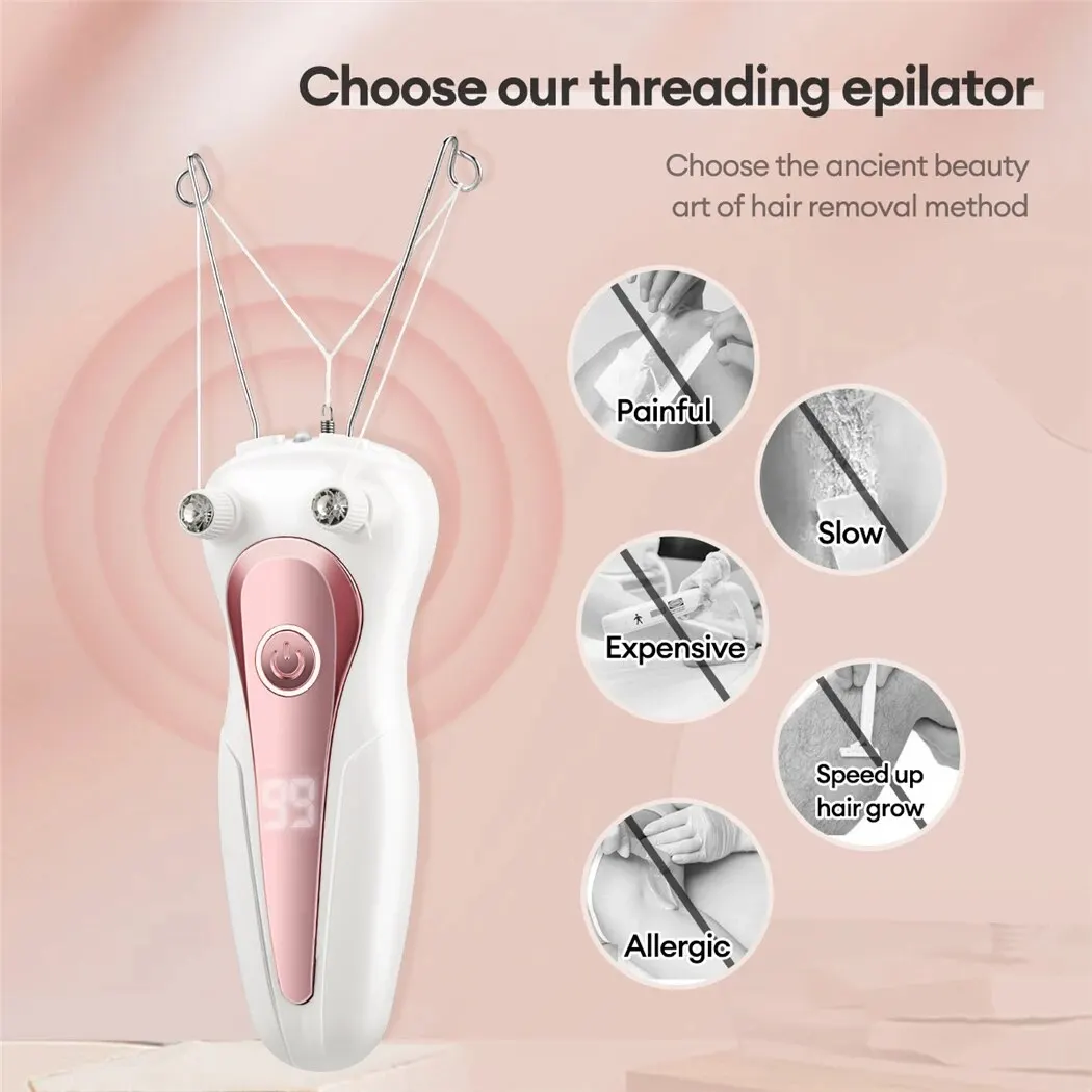 Electric Body Hair Remover Women's Cotton Thread Leg Arm Shaver Razor Lady Beauty Neck Rechargeable Hair Epilator 6