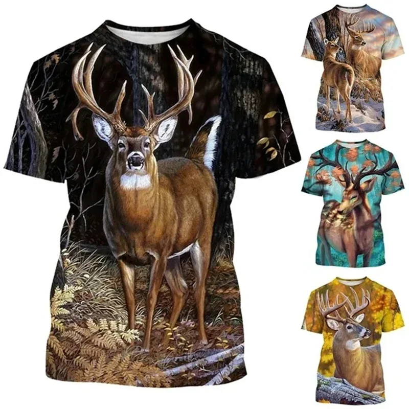 Men's 3D Printed Moose Hunting Camo T-Shirt - Casual Graphic Tee In Multiple Sizes