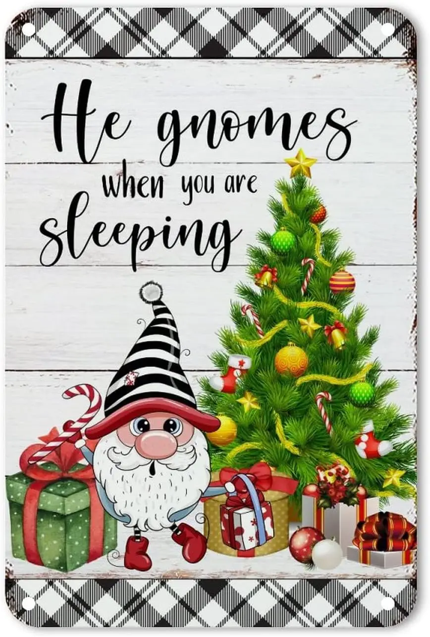 Он гномы, когда вы спите, фотография, рождественские конфеты, гном, Оловянная табличка, потрепанная веселая и яркая Оловянная настенная вывеска, Жестяная Табличка