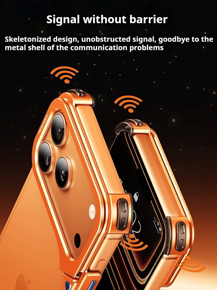 Eary 9-Shaped for iPhone 17 Pro Max 17 Pro Phone Case for Magsafe Wireless Charging With Lens Holder Stand Metal Frameless Shell