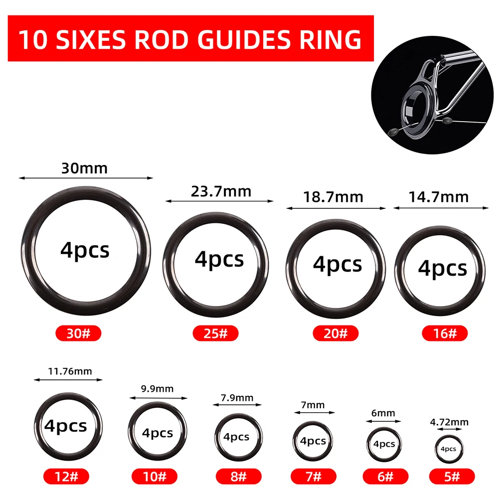 40pcs Round Connector Rig Ring Portable Round O Rings Wear Resistant Rod Repair Replacement Kit Fishing Tackle Accessories