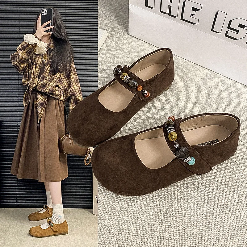 Women Mary Jane Shoes Autumn New Vintage Round Toe Comfort Outdoor Non Slip Flats Lightweight Luxury Soft Sole Casual Shoes