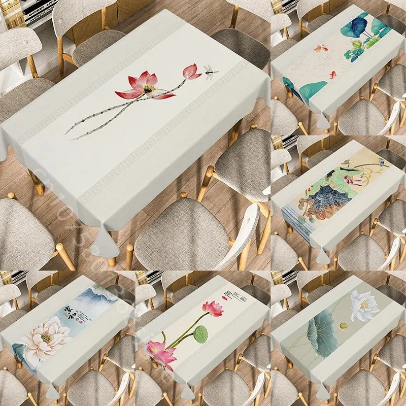 

Chinese Zen Ancient Style Tablecloth Landscape Paint Dining Coffee Table Cloth Retro Rectangular Table Cover Home Party Decor